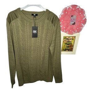Frye Mens Dusky Green Cable Knit Sweater Large